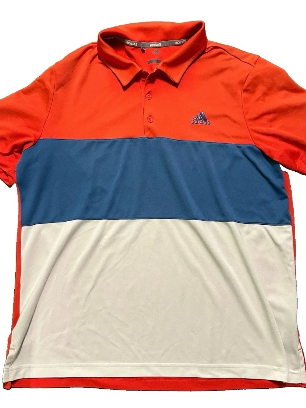 Men’s Adidas Golf Orange White Blue Polo Shirt Size Large